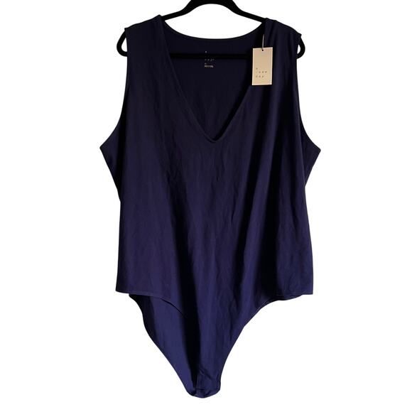 A New Day Women's Plus Size Navy-Dark Purple V-Neck Bodysuit - Size 3X - NWT - Picture 1 of 9